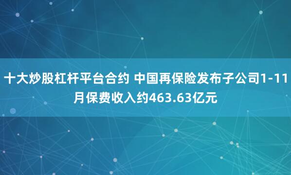 十大炒股杠杆平台合约 中国再保险发布子公司1-11月保费收入约463.63亿元