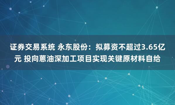 证券交易系统 永东股份：拟募资不超过3.65亿元 投向蒽油深加工项目实现关键原材料自给