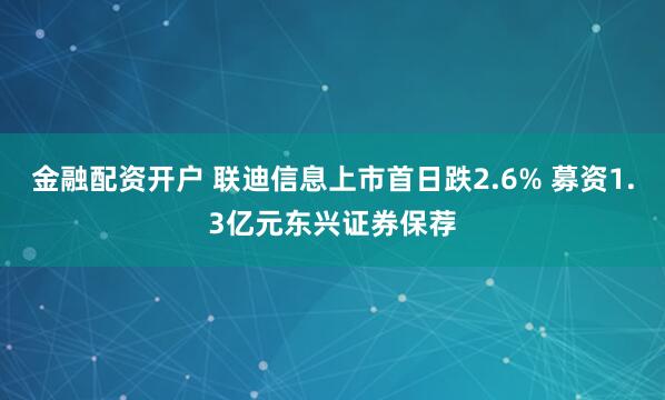 金融配资开户 联迪信息上市首日跌2.6% 募资1.3亿元东兴证券保荐