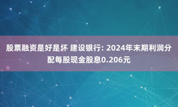 股票融资是好是坏 建设银行: 2024年末期利润分配每股现金股息0.206元